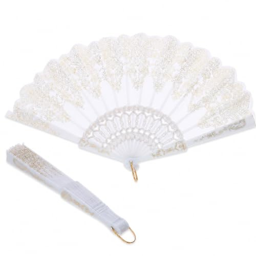 Chinesische Faltfächer Faltbare Handfächer Blumen-Spitzenfächer Blumen-Handfächer Spitzen-Faltfächer Retro-Spitzenfächer Blumen-Faltfächer Für Partys Großer Fächer Weiße