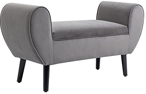 HOMCOM Sitzbank mit Stauraum Polsterbank mit Samtoptik, Gerollt Armlehne Bettbank mit Holzbeine, für Wohnzimmer Schlafzimmer Flur 118 x 42 x 66 cm, Grau