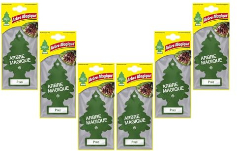 Arbre Magique Mono, Parfumeur Auto, Fragrance Pino, Parfumage enveloppant et fraîche, durée jusqu'à 7 semaines, Made in Italy, lot de 6 pièces