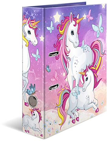 HERMA Ordner A4 Einhorn Set, 10 Stück, 7 cm breit, Ringordner mit Kindergarten Motiv, bunter Aktenordner mit Innendruck für Jungen, Mädchen und Kinder