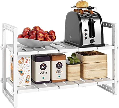 HUOLE Étagère d'évier réglable à 2 niveaux, à 2 niveaux, gain de place, longueur : 15 kg, peut être utilisée sous un placard de cuisine, étagère d'armoire (blanc)