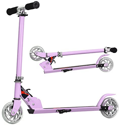 COSTWAY Patinete Niño,4 a 13 años, Scooter Roller con 2 Led Ruedas, Altura Ajustable, Patinete Plegable hasta 70kg (Púrpura)