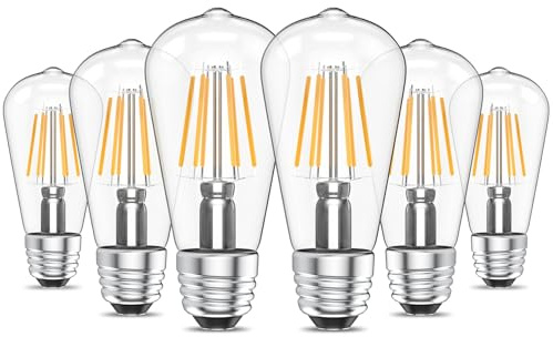 Ralbay ST48 Vintage LED Edison Bulbs 60 Watt Equivalent 6-Pack, Bright Natural White Light 4500K, E26 Antique LED Filament Bulbs, E26 Medium Base