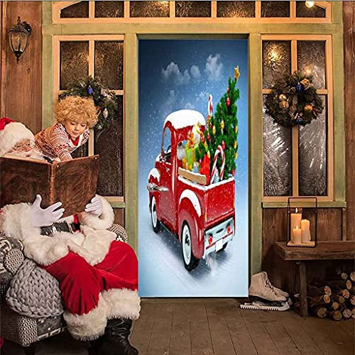JGCAI 3D Türtapete Türaufkleber Türbilder Schneerotes Auto Türposter PVC 3D Türaufkleber Türfolie Türtapete Art Home Dekoration Tapetentür Wasserdichtes Selbstklebend Türbild 95x215cm