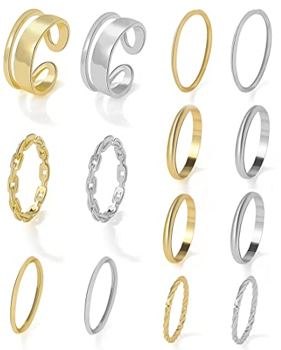 MenYiYDS 14 Stück Gold Knuckle Ring Set für Frauen, Ringe,Schlangenkette Ring, Vintage Boho Midi Ringe Vintage Look Ring Set aus Silberringen, gemischte Größe (Gold und Silber)
