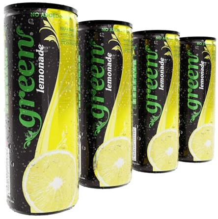 Green Lemonade - Low Calorie Soft Drinks - Sparkling Lemon Flavour with 7% Natural Juice - No Added Sugar, Sweetened with Stevia, No Aspartame - Alternative Fizzy Drink - Pack of 4 Cans x 330ml