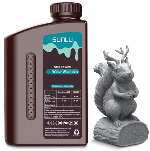 SUNLU Water Washable Resin Dunkel Grau, 3D Drucker Harz 405nm UV-Resin Standard Photopolymer Harz, für 2/4/8K LCD Resin 3D Drucker, Kein Alkohol Erforderlich, Hohe Präzision 3D Resin 1000g Dunkel Grau