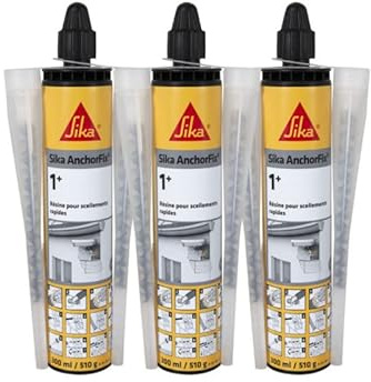 Lot de 3 résines de scellement chimique rapide SIKA Anchorfix-1 Plus - Ton pierre - 300ml