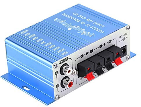 KIMISS Amplificador Estéreo para Automóvil de 4 Canales Carcasa de Aleación de Aluminio Mini Amplificador Automático para Automóvil Digital HiFi Audio Música (Azul)