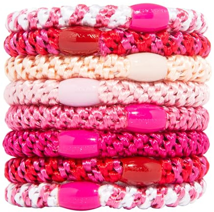L. Erickson Pink Hair Ties for Thick Hair, Grab & Go Ponytail Holders, 8 Pack, Think Pink, Thick No-Crease Bands with Strong Hold, Damage-Free Design, Sweet Feminine Colors