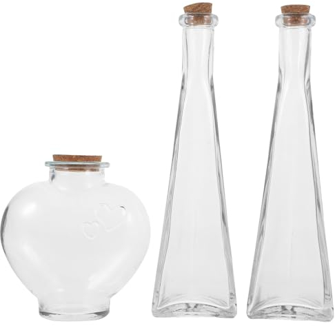 Beavorty Conjunto De Ceremonia De Arena De Vidrio En Forma De Corazón 3 Piezas Botellas De Vidrio Decorativas Con Tapones De Corcho Botella De Deriva Botella De Los Deseos Frascos De Favor