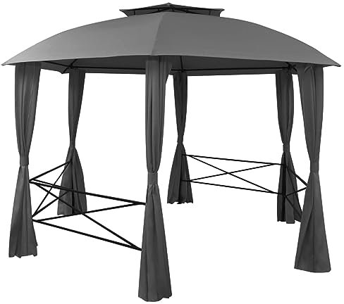 Homgoday Gazebo Padione da Giardino con Tende Esagonale 360x265 cm, Gazebo da Giardino, Gazebo Ombrellone da Giardino Spiaggia Pesca Esterno Antivento Arredo Giardino Terrazzo Ambienti