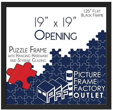 PFFO 19x19 Puzzle Frame, 1.25 Minimalist Matte Black Style, Clear Plexiglass, Strong Backing, Wall Hanging Hardware Included – Display for Puzzles, Art, Posters, or Pictures