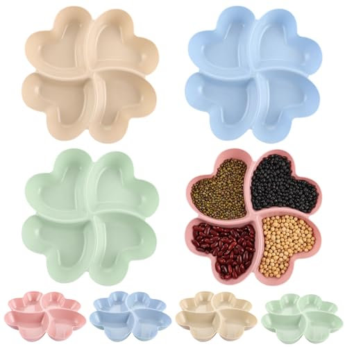 APACALI 8 Stück Snackteller mit Fach, Snacktablett 4 Fächer, rutschfeste und haltbare Snackteller, wiederverwendbare Snackschale, herzförmige Snack-Teller für Snacks, Nüsse, Desserts, Obst