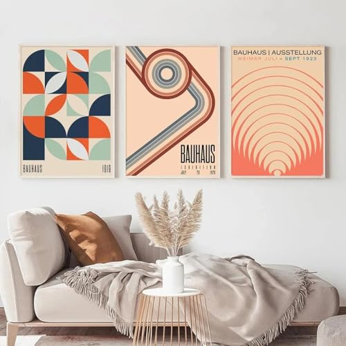 KemneT Abstrakte Bauhaus-Leinwandgemälde Bilder mit geometrischen Mustern Poster und Kunstdrucke Wand Bilder für Wohnzimmer Inneneinrichtung Heimdekoration 40 x 60 cm x 3 ungerahmt