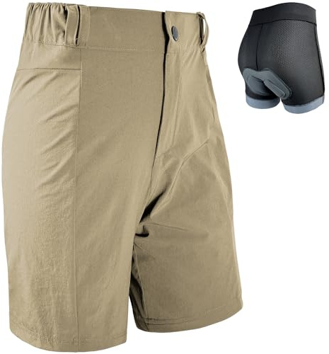 Wulibike Radlerhose Damen Mountainbike-Radhose 2 in 1 gepolstert MTB Shorts Frauen Fahrradhose mit Polsterung Reiten Fahrrad Radfahrhose Reißverschlusstaschen Khaki L