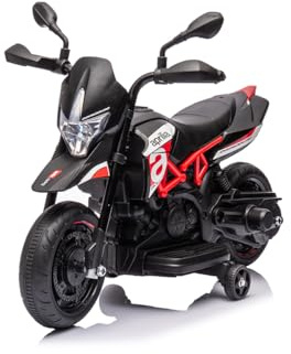 Aprilia Dorsoduro 6v barnmotorcykel - röd - elektrisk motorcykel för barn officiellt varumärke Aprilia med 6v batteri, framstrålkastare och hjul för de minsta från 2–3 år