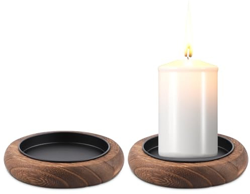 2 Stück Holz Kerzenhalter, Holz Tablett Stumpenkerzen Rund Kerzenhalter Teller Kerzenständer Holz Kerzenständer Stumpenkerzen Kerzenhalter Dekor für Tischdekoration