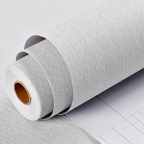 HELLKIT Papel tapiz texturizado de tela gris, papel tapiz de lino texturizado, 15.7 x 393 pulgadas, papel de contacto texturizado, vinilo, extraíble, autoadhesivo para cocina
