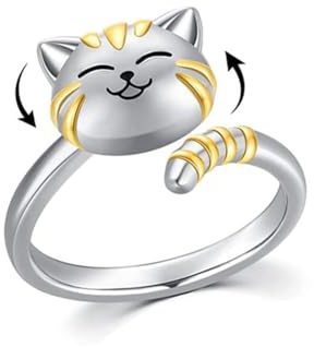 Chat Mignon Animal De Compagnie Anxiété Soulager Les Anneaux Tournants Chaton Animal Fidget Ouvert Réglable Argent Sterling Plaqué Bijoux Empilage Doigt Cadeau De Fiançailles Mariage Accessoires Fête