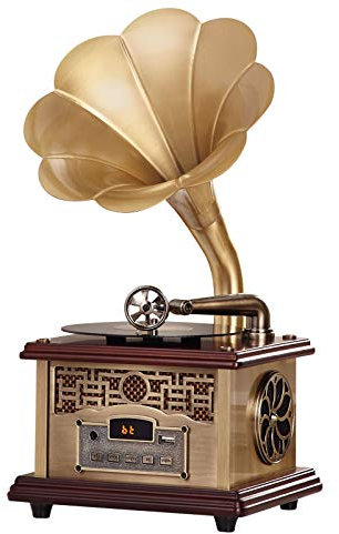Altoparlante stereo a forma fonografo grammofono classico retrò, giradischi Bluetooth 4.2 Aux-in/unità flash USB la decorazione domestica