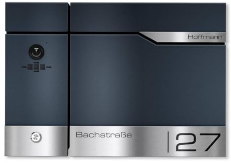 Metzler Briefkasten mit Video Türsprechanlage VDM10 2.0 und Zeitungsfach in Anthrazit RAL7016 - LAN/POE - Edelstahlleisten personalisiert mit individueller Lasergravur, Videosprechanlage Links