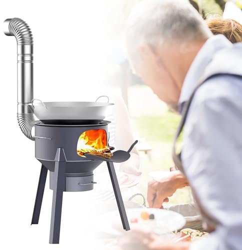 holzofen raketenofen Holzofen für den Außenbereich mit faltbarem Kamin – Durchmesser 35, 43, 48, 52, 58 cm, kleiner Holzofen für den Schuppen – tragbarer Holzofen für Eisfischen, für Gartenpartys(Oute