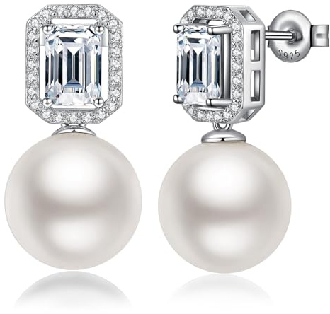ZDaoBen Perlenohrringe 925 Sterling Silber Perlen Hängende Ohrringe Stecker Perle Zirkonia Ohrstecker Ohrhänger Schmuck Geschenke für Damen Braut Hochzeit 10/12 mm