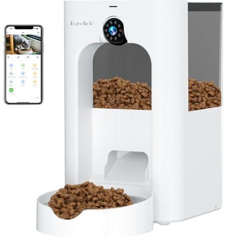 Distributore Automatico Cibo Gatti con Telecamera di Sorveglianza, 4L Dispenser Crocchette Gatto, Gioco Laser, Programma di Alimentazione Personalizzato, 15S Registrazione Vocale, Doppia Alimentazione