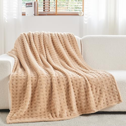 Wajade Kuscheldecke Flauschig Kunstfelldecke Decke Sofa Waffel Sofaüberwurf warm Sofadecke Comfort Couchdecke weiche Wohndecke für Couch und Bett 178 x 203 cm Linen