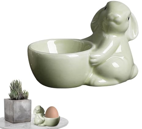 Porte-œufs de Pâques créatif en céramique, coquetier en forme de lapin, coquetier en porcelaine, porte-œufs avec statue de lapin et mignon pour le petit déjeuner de Pâques et l'heure du dîner