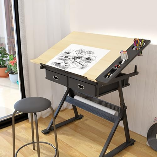 Zeichentische, ((Kunst- und Bastelarbeitsplatz, Hobby-Zeichentisch, Höhe (26,8-35,8), verstellbar 0°-80°, neigbarer Tisch-Maltisch für technisches Zeichnen, Lesen, Schreiben (MDF)))