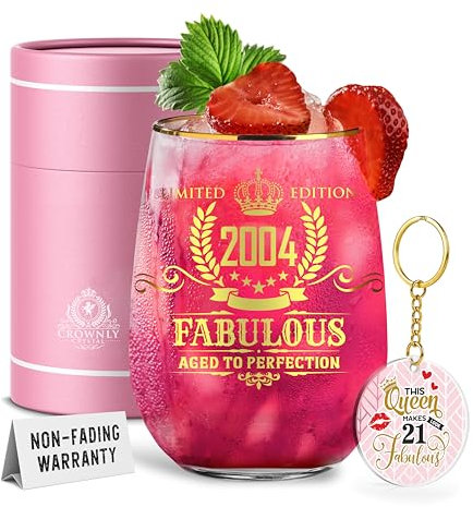 CROWNLY CRYSTAL® 2004 21st Birthday Gift for Her Personalised Wine Glass for Women, Daughter, Friend, or Sister