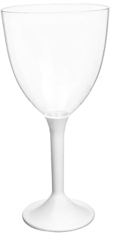 Monouso | 20 Copas de Plástico para Vino, PS, 300ml, Pie Blanco, Reutilizable, Elegantes, Copas Transparentes, Ideales para Fiestas y Celebraciones, Hasta 125 usos