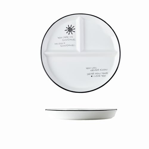 Hoshisea Geteilter Speiseteller Aus Keramik, Geteilte Diät Teller, Snackteller, Geteilter Teller Aus Keramik, Teller mit Unterteilung, für Picknick, Abendessen(Schwarze Sonne)