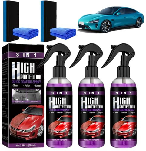 3PCS 3 in 1 High Protection Quick Car Coating Spray, 2025 Car Ceramic Coating Spray, Plastic Parts Refurbish Agent, Quick Coat Car Wax Polish Spray For Cars