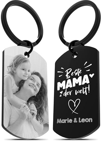 Meinearmbänder Personalisierter Schlüsselanhänger mit Foto & Gravur, Schwarz/Weiß Bild – Geschenk für Mama, Papa, Partner, Oma – Schlüsselanhänger mit Namen & Bild – Für besondere Anlässe & Jahrestage