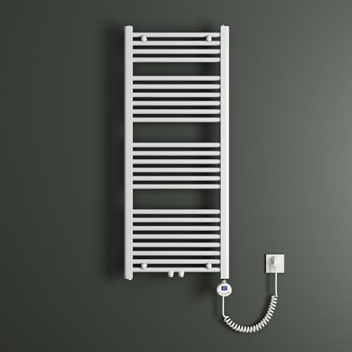 Mai & Mai Badheizkörper Handtuchheizkörper 50x120 cm Weiß | Badheizung Heizkörper bad mit Heizstab 600W, Handtuchwärmer für Strom, Röhrenheizkörper Seitenanschluss