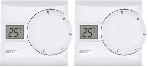 EMOS - digitaler Raumthermostat mit LCD-Display - manuell, drahtgebunden - Heiz- und Kühlsysteme - Temperaturregelung 5-30 °C - Aufputzmontage - einfache Bedienung - Batterie inkl. - weiß