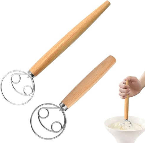Niaciswe Frusta danese 2 pezzi Frusta per impasto danesi (33 cm & 24 cm) Filo di Acciaio Inossidabile con Comoda Impugnatura in legno Frusta olandese per Preparare Torte Cucinare e Cuocere Dolci