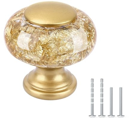 Chicwing 4 Pack Gold Dresser Knobs, 1-3/8 Inch(36mm) Decorative Kitchen Cabinet Knobs, Elegant Crystal Round Cabinet Knobs for Dressers Kitchens Cupboard Drawer Pulls