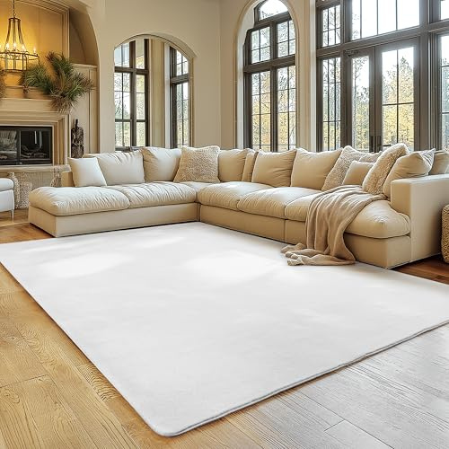 SIMPEX Teppich Weiss 120x160 cm Waschbarer Kurzflor Teppich, rutschfest & weich, modernes einfarbiges Design für Wohnzimmer, Schlafzimmer, Küche & Kinderzimmer.