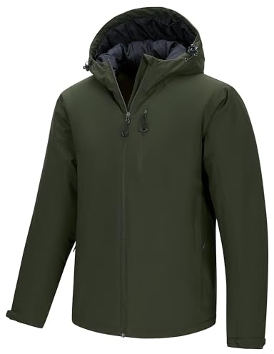 33,000ft Herren Skijacke Warme Winterjacke Fleecejacke mit Kapuze | Wasserdicht Fleece Jacke, Gefüttert Windbreaker, Winddicht Regenjacke für Wandern, Fahrrad, Skifahren
