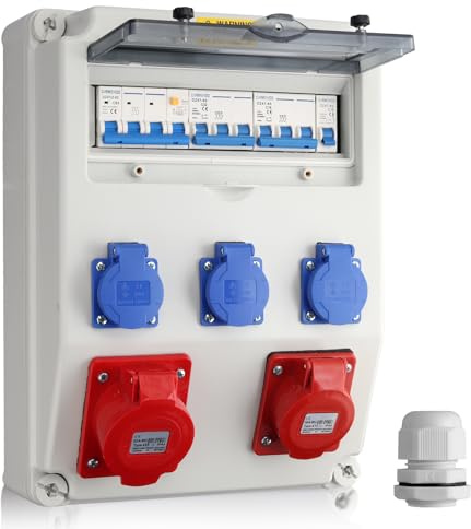 Kamtop Distribuitore di Energia con LS+FI,230V Schuko e 16A 5-pin CEE e 32A 5-pin CEE Prese Femmina Distribuitore Impermeabile IP66/IP54 Cablaggio Professionale per Cantieri e Ambienti Esterni