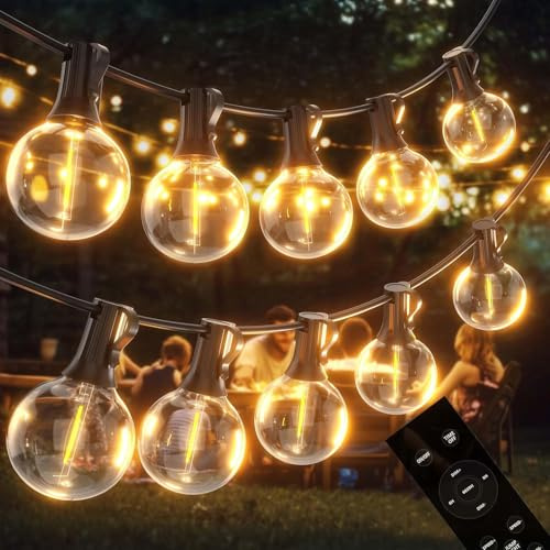 FIBRAVE Lichterkette 30M Outdoor Außen Led Strom mit Fernbedienung 8 Lichtmodi 34+3 LED Aussen Innen Beleuchtung 100ft G40 Glühbirnen Garten Balkon Pavillon Terrasse Party IP65 Gartenbeleuchtung