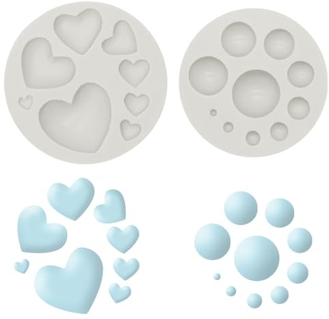 2Pcs Polymer Clay Molds for Jewelry Making, Half Round Ball and Heart Shape Polymer Clay Earring Tools Cutters Silicone Craft Mould Earring Making Supplies