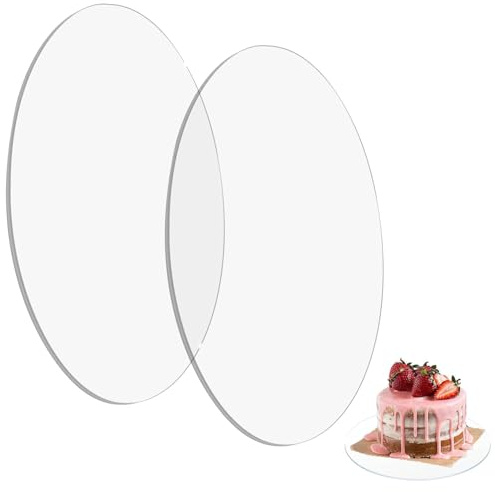 Tortenplatte aus Acryl, 2 Tortenbretter, Tortenboden, Runder Tortenteller, Wiederverwendbar Acryl Cake Board mit 25 cm Durchmesser, 2 mm Dick, für den Transport von Torten und Schildern für DIY