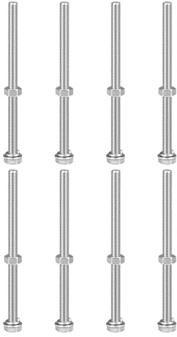 QUARKZMAN M8 x 130mm Hexagonal Cabeza Tornillos Pernos, Tuercas, Planas y Seguridad Arandelas Kits, 304 Inoxidable Acero Totalmente Roscado Hexagonales Pernos 8 Juegos