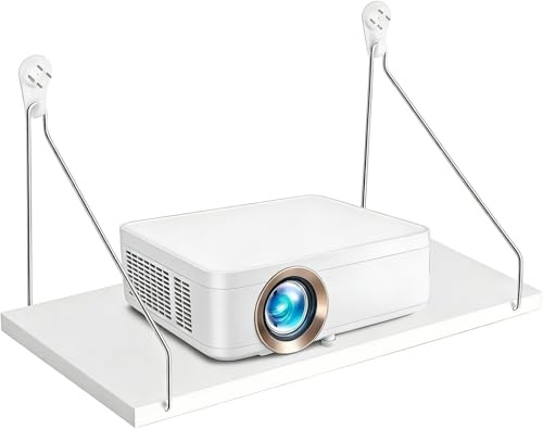 No-Drill Floating Shelf for Mini Projector, 30x15 CM Wall Mount Storage Shelf Solid Wood, Perfect Under TV, in Bathroom, Bedroom or Kitchen