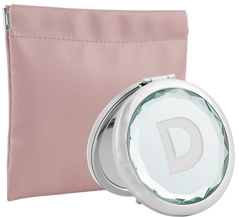 Lvjke Specchietto da borsetta, Pieghevole specchietto da borsa con funzione di ingrandimento, Cristallo scintillante specchio rotondo a doppia faccia, Con custodia in PU, Adatto a donne e ragazze (D)